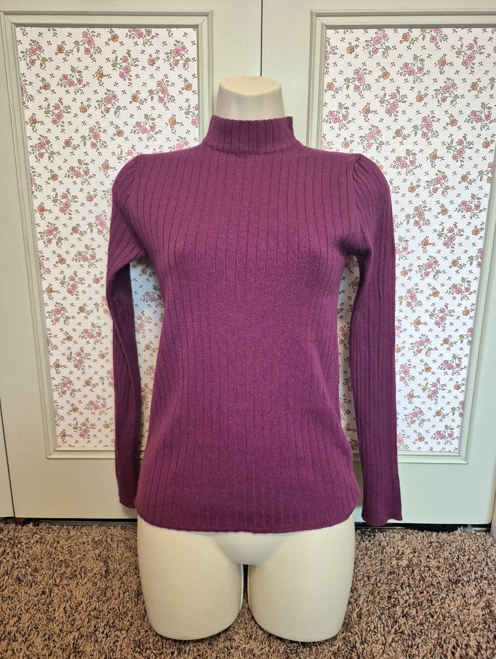 SHEIN Purple Ribbed Mock Neck Sweater Size M